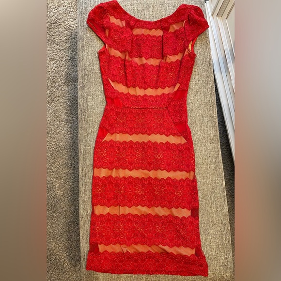 Dresses & Skirts - Red Lace Dress with Nude Slip